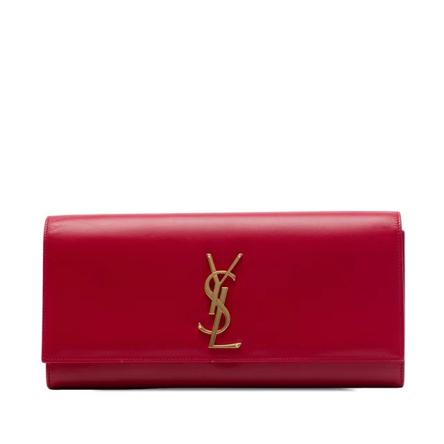 Red Saint Laurent Smooth Leather Cassandre Clutch in Red Leather from Designer Revival