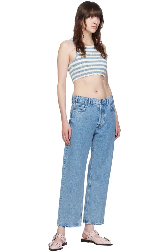 GANNI Blue & Off-White Racerback Tank Top, photo 4 of 4 from SSENSE
