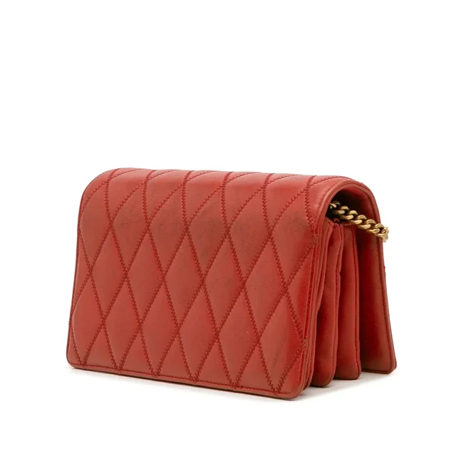 Red Saint Laurent Diamond Quilted Lambskin Angie Chain Bag in Red Lambskin from Designer Revival, photo 2 of 2