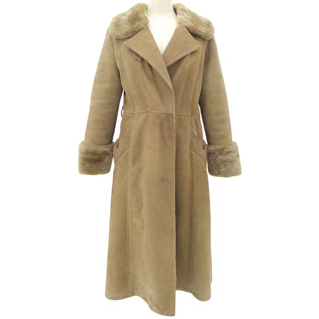 Loewe Faux Mouton Long Coat #40 Beige in Beige Wool from VINTAGE QOO TOKYO
