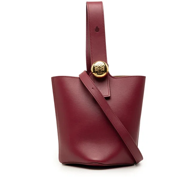 Red LOEWE Mini Calfskin Pebble Bucket Bag Satchel in Red Calfskin from Designer Revival