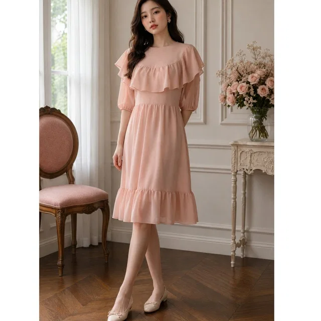 REDValentino Pastel Pink Ruffle Cape Dress Small 4/40 Romantic Tiered Coquette in pink from Poshmark