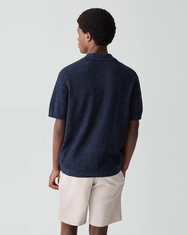 Theory Brenan Polo Shirt in Pacific Linen in NEW BALTIC 65% Linen, 23% Cotton, 12% Polyester; Exclusive Of Elastic, photo 3 of 8 from Theory
