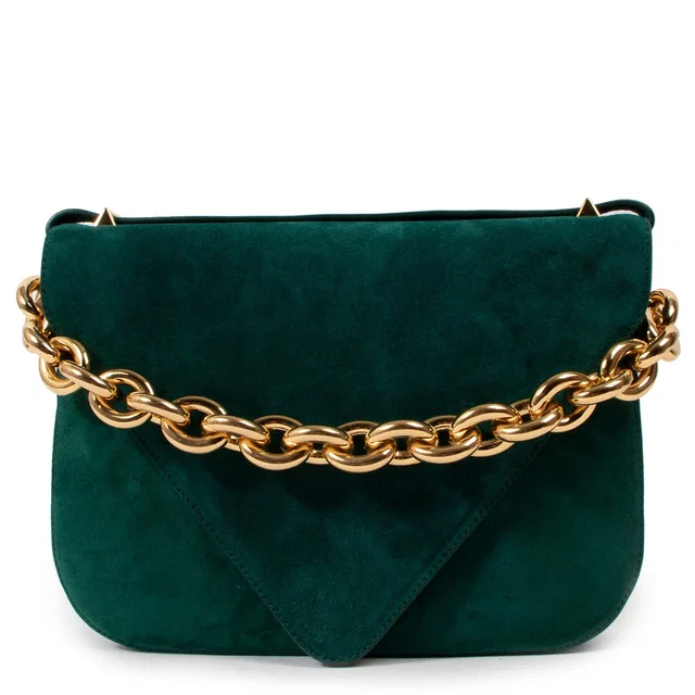 Bottega Veneta Mount Medium Emerald Green Suede Shoulder Bag in Green Suede from Labellov