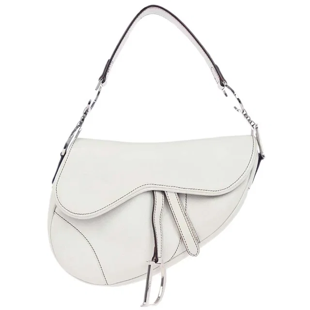 Dior White Leather Saddle Handbag in White Leather from AMORE Vintage Tokyo