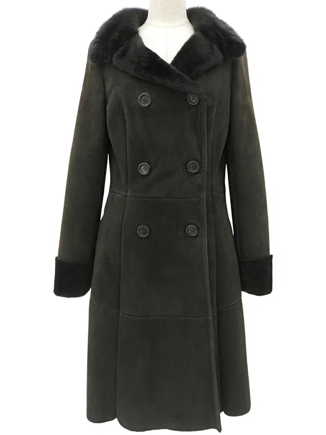 Prada Faux Shearling Coat #42 Khaki/Black in Black from VINTAGE QOO TOKYO