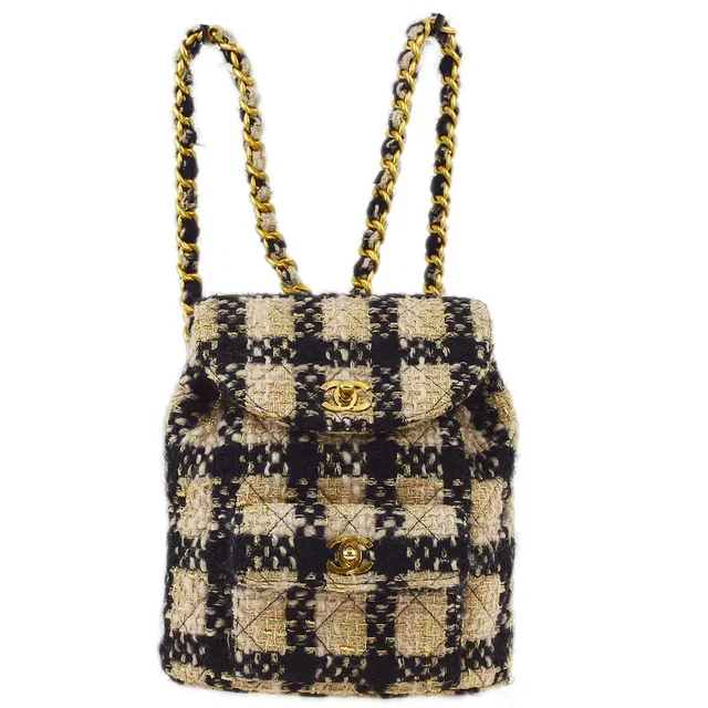 Chanel 1991-1994 Beige Tweed Duma Backpack Large in Beige Tweed from AMORE Vintage Tokyo