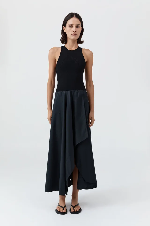Knit Bodice Asymm Dress - Black