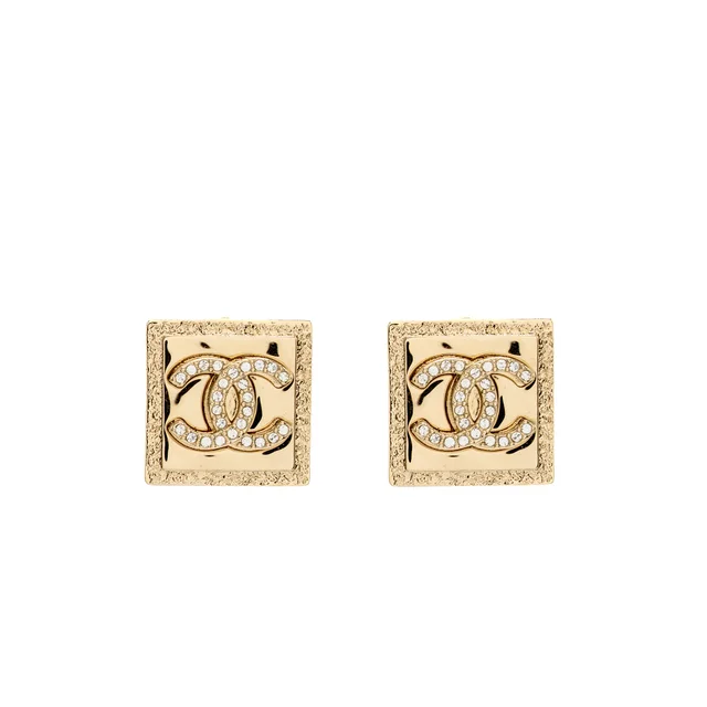 Chanel Square CC logo earrings light gold tone in Gold from EMIER