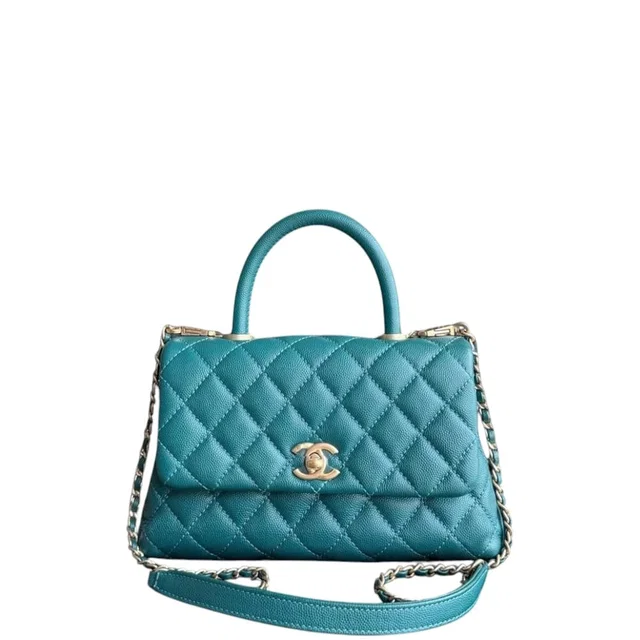 Chanel Coco Handle Small - Caviar Quilted Grained Calfskin Green Gold Hardware Series 27 in Green Caviar leather from Luxury Promise