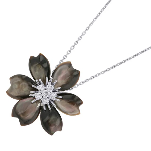 Van Cleef & Arpels Rose de Noël Clip Pendant Size SmallVCARD30400 18K White Gold in White from GALLERY RARE