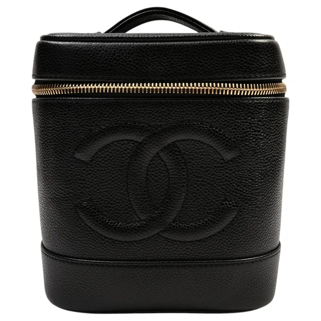 Chanel Circa 2001 Caviar Skin CC Mark Vanity Bag Black in Black Caviar leather from VINTAGE QOO TOKYO