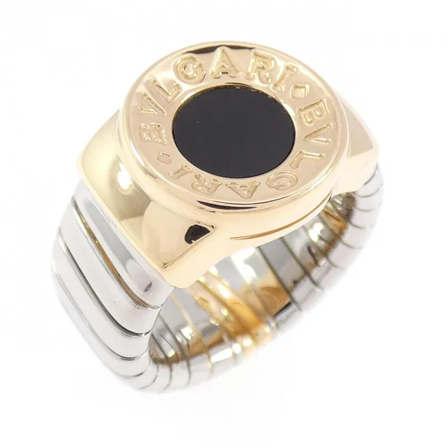 Bvlgari Bvlgari 750 Yellow Gold Stainless Steel Onyx Ring Size 9 in Yellow from LuxUness