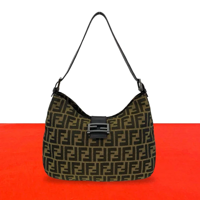 Fendi Vintage Mamma Bucket Zucca FF Pattern Canvas Leather Shoulder Bag Brown in Brown Canvas from The Reluxe