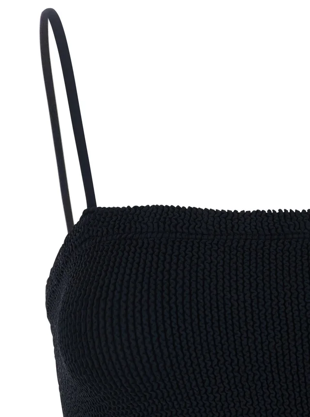 HUNZA G Black Long Dress with Square Neckline and Thin Straps in Tech Fabric for Women in Black, photo 6 of 6 from Gaudenzi Boutique