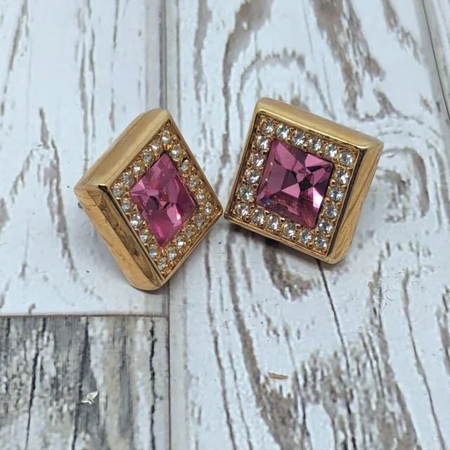 S.A.L. Swarovski Pink Rhinestone Earrings in pink|gold from Poshmark