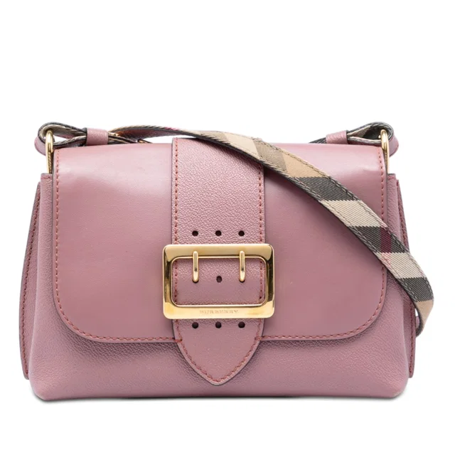Pink Burberry Small Leather Medley Buckle Crossbody in Pink Leather from Designer Revival