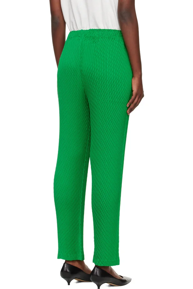 ISSEY MIYAKE Green Sleek Pleats Trousers, photo 3 of 3 from SSENSE