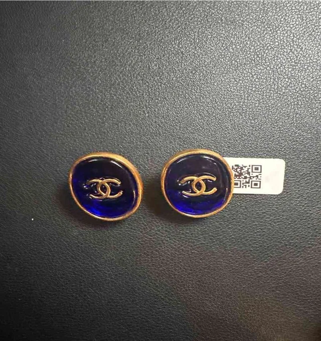 Chanel Blue Glass Stamp Ear Clips in Blue from Luxury Promise