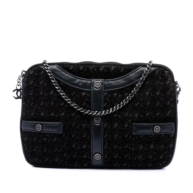 Black Chanel Limited Edition Tweed Girl Jacket Clutch on Chain Crossbody Bag in Black Tweed from Designer Revival