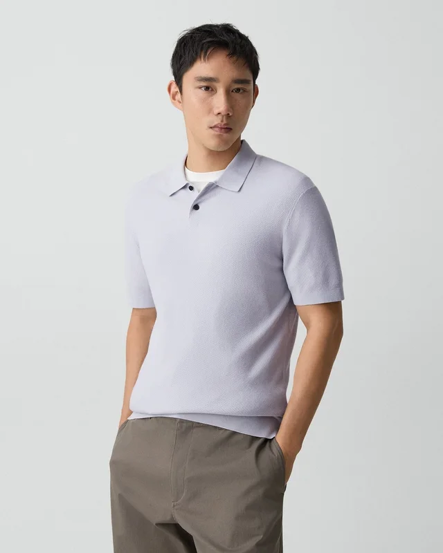 Theory Goris Textured Polo Shirt in Light Bilen, photo 3 of 6 from Theory