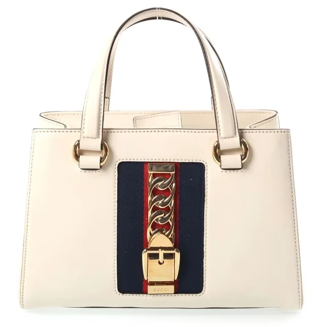 Gucci Sylvie Sherry Line Leather 2-Way Bag Gold Ivory in White Leather from The Reluxe