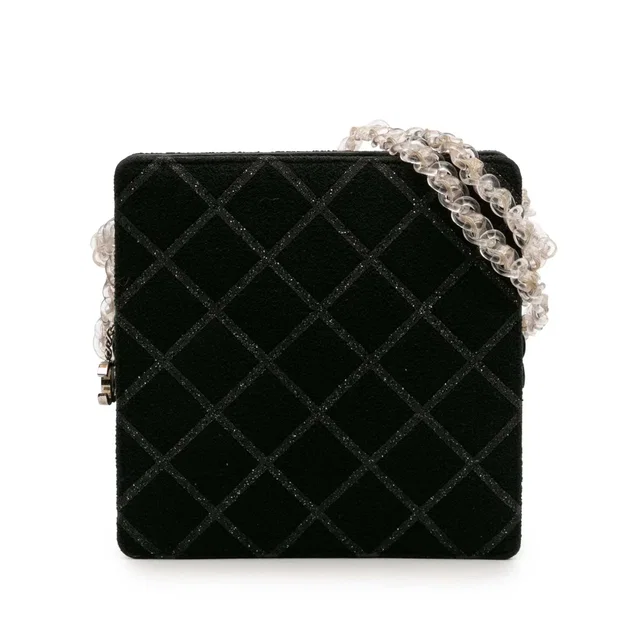 Black Chanel CC Tweed Chain Fantasy Crossbody in Black Tweed from Designer Revival