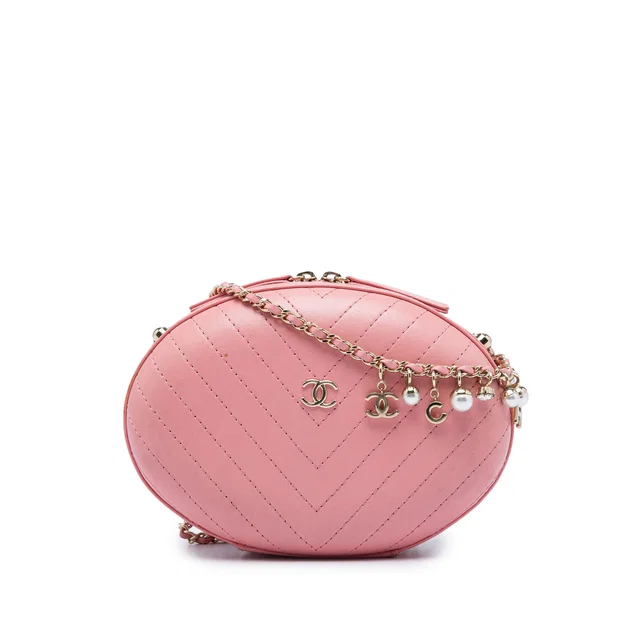 Pink Chanel Chevron Stitched Calfskin La Pausa Evening Bag in Pink Calfskin from Designer Revival