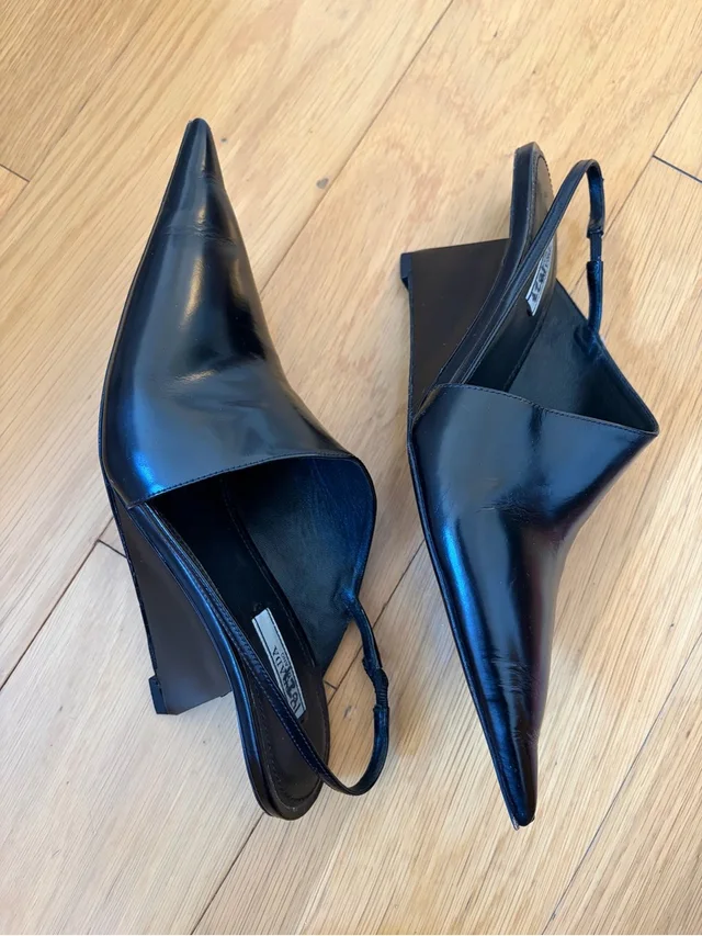 Prada Pointed Slingback Mules in black Leather from Poshmark