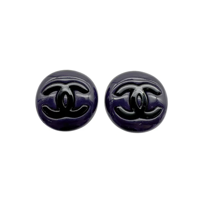 Chanel Vintage Earrings Cocomark Navy Black Accessory 95A 90328942 in Black from Luxury Promise