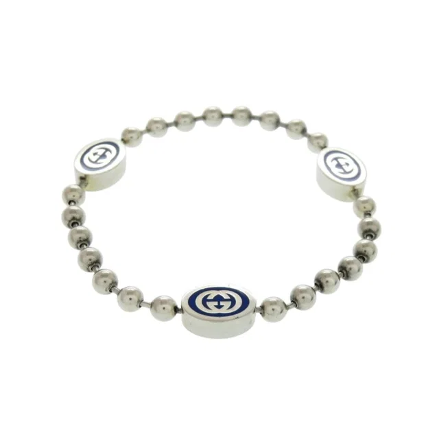 Gucci Ball Chain Bracelet Interlocking G 925 Sterling Silver Blue in Blue from The Reluxe