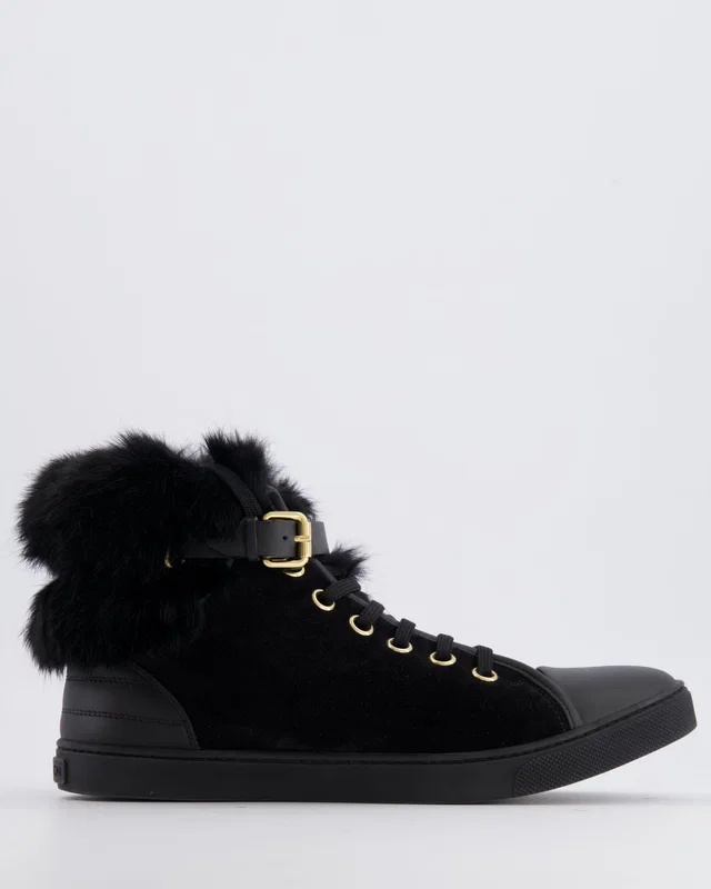 Louis Vuitton Black Suede Lace Up Sneakers with Fur Lining and Buckle Detail Size EU 38 in Black Suede from Sellier