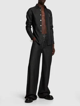 Ludovic de Saint Sernin Embellished logo slim fit denim shirt in 100% Cotton, photo 2 of 6 from LUISAVIAROMA
