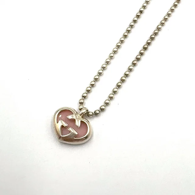 Gucci Interlocking G Heart Resin Silver Light Pink Necklace in Pink Resin from The Reluxe