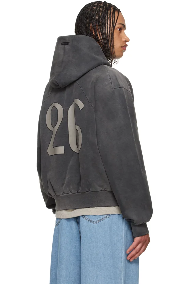 Fear of God Black '26' Classic Half Raglan Hoodie, photo 3 of 4 from SSENSE