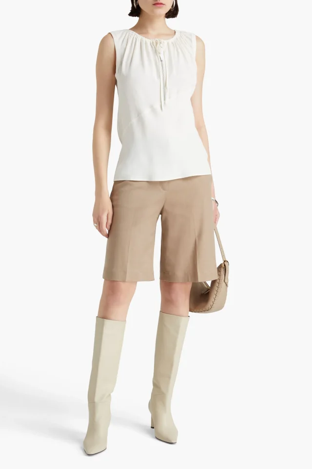 Helmut Lang Gathered Twill Sleeveless Top in Ivory, photo 2 of 4 from THE OUTNET