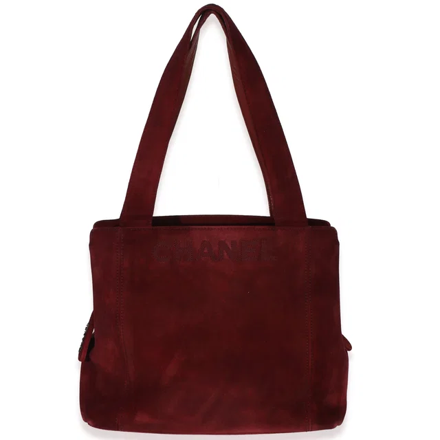 Chanel Vintage Red Suede Logo Small Tote in Red Suede from Luxury Promise