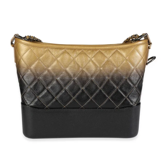 Chanel Black & Gold Ombré Quilted Goatskin Medium Gabrielle Hobo Black; Leather Handbag in Black Goatskin from HEWI