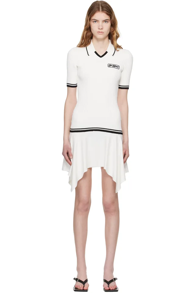 Off-White White Rib Viscose Knit Polo Minidress, image 1 of 1 from SSENSE