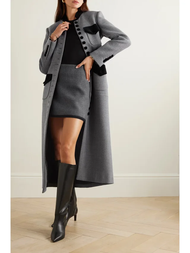 LIBEROWE + NET SUSTAIN velvet-trimmed wool coat in Grey, photo 2 of 2 from NET-A-PORTER (Canada)