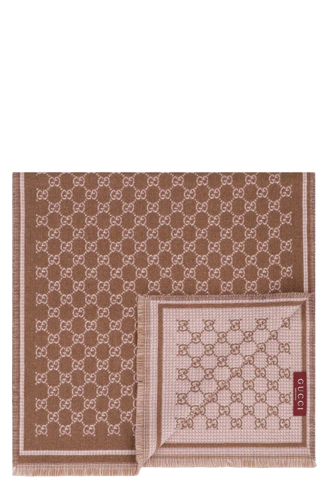 Gucci Gg Jacquard Wool Scarf — Beige Scarfs in Beige Wool from HEWI, photo 2 of 3