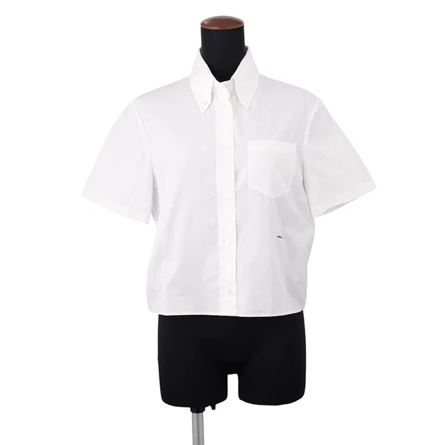 Prada Short-sleeved poplin shirt blouse Size 40 WhiteP477IR Cotton100% from GALLERY RARE