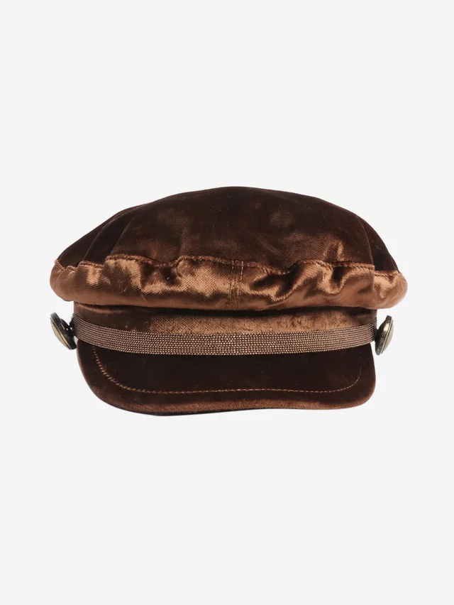 Brunello Cucinelli Brown velvet baker boy cap in Brown Velvet from Sign of the Times