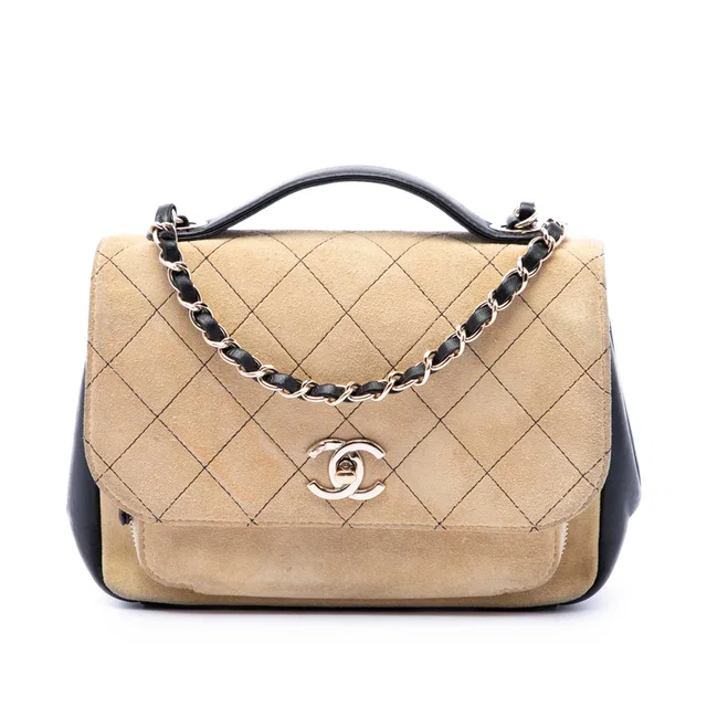 Black Chanel Medium CC Quilted Suede Business Affinity Flap Satchel in Black Suede from Designer Revival