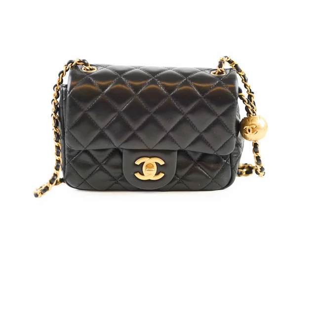 Chanel Mini Square Pearl Crush Black in Black Lambskin from The Purse Affair