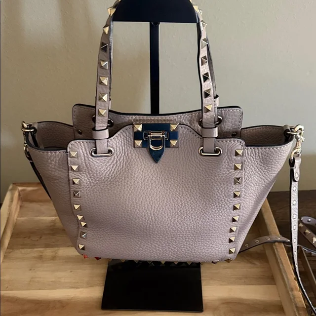 Valentino Garavani Rockstud Pebbled Leather Tote In Light Taupe in brown|neutral Leather from Poshmark