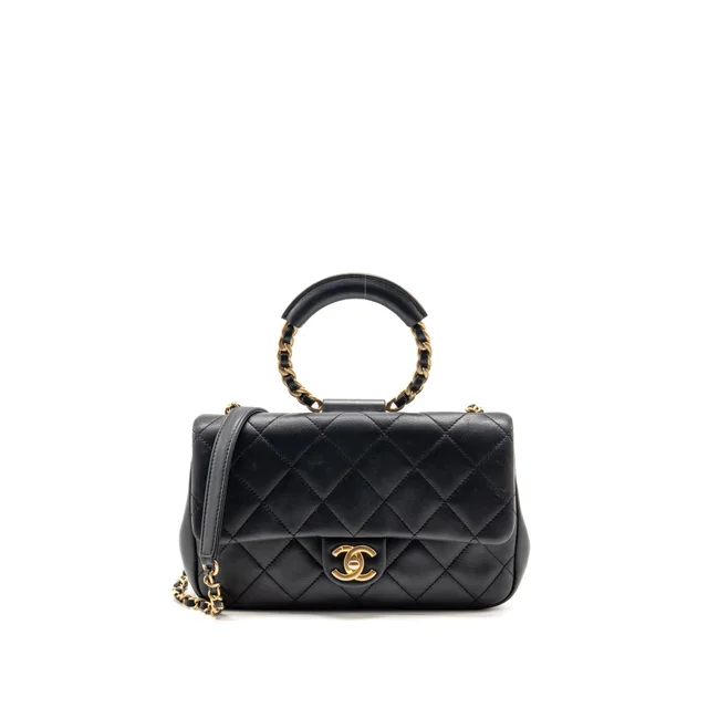 Chanel Loop Top Handle Flap Bag Lambskin Black GHW in Black Lambskin from EMIER
