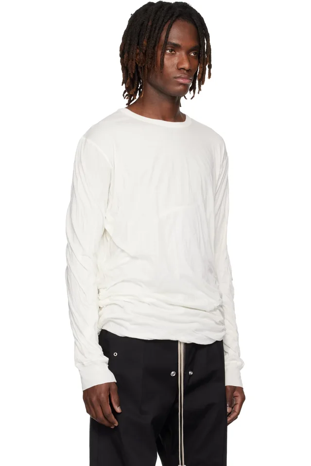 Rick Owens Off-White Temple Jumbo Double LS T-shirt, photo 2 of 4 from SSENSE