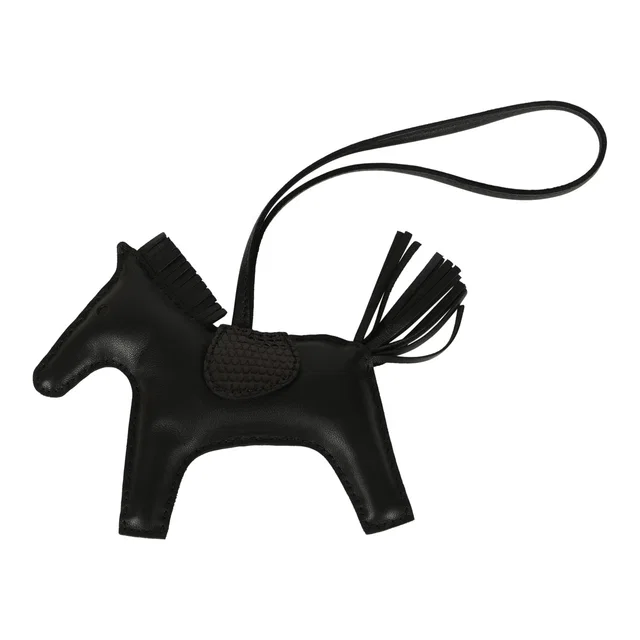 Hermès Rodeo Bag Charm MM So Black Milo Lambskin and Varanus Niloticus Lizard Touch in Black Lambskin from Madison Avenue Couture