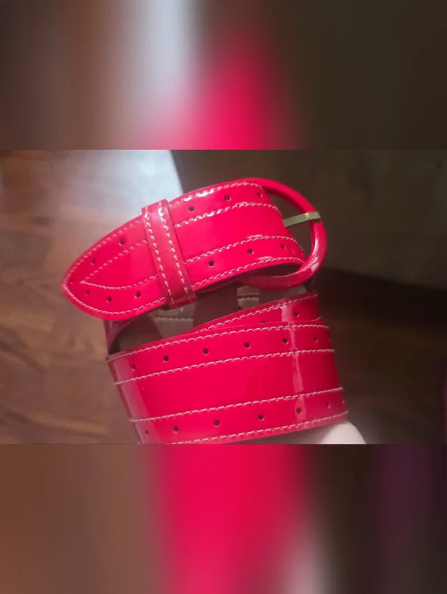 Omega Vintage Red Patent Leather Wide Belt Round Buckle Retro Y2k Size Small in red Patent leather from Poshmark